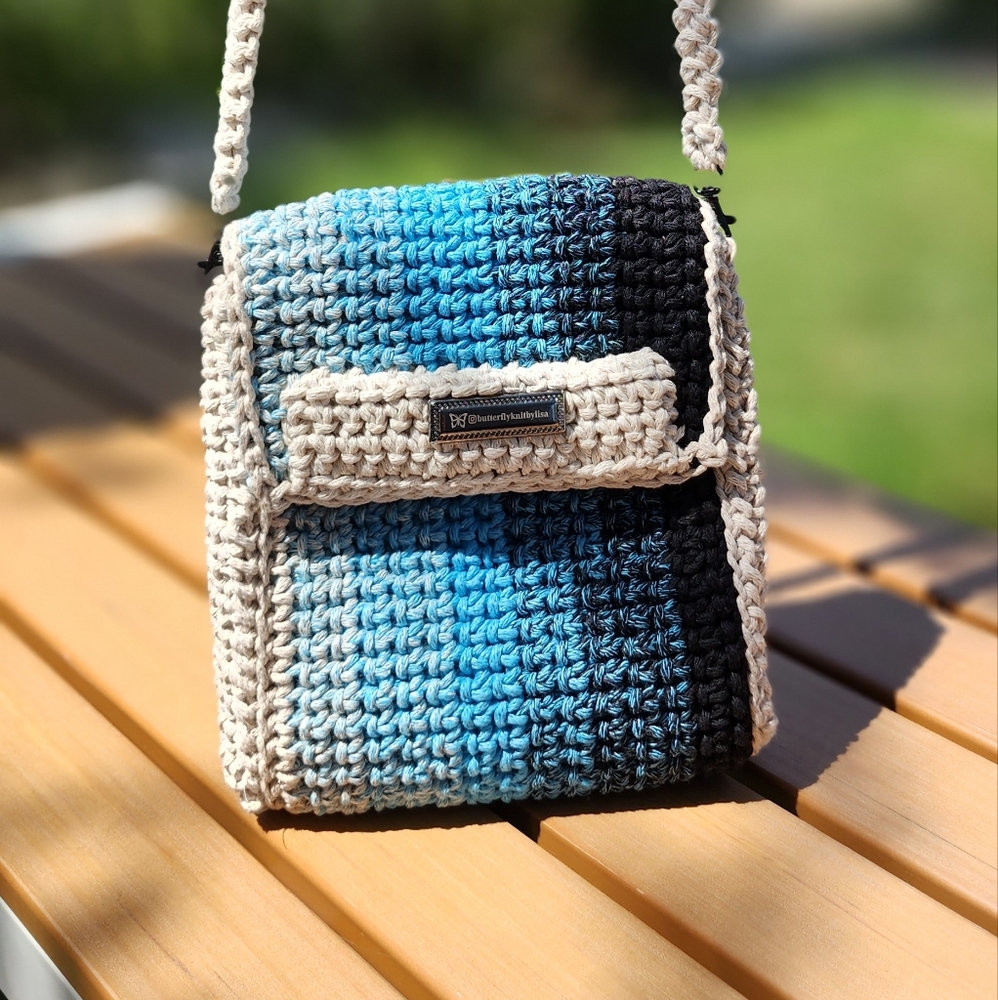 Butterfly Knit By Lisa, phone bag, blue